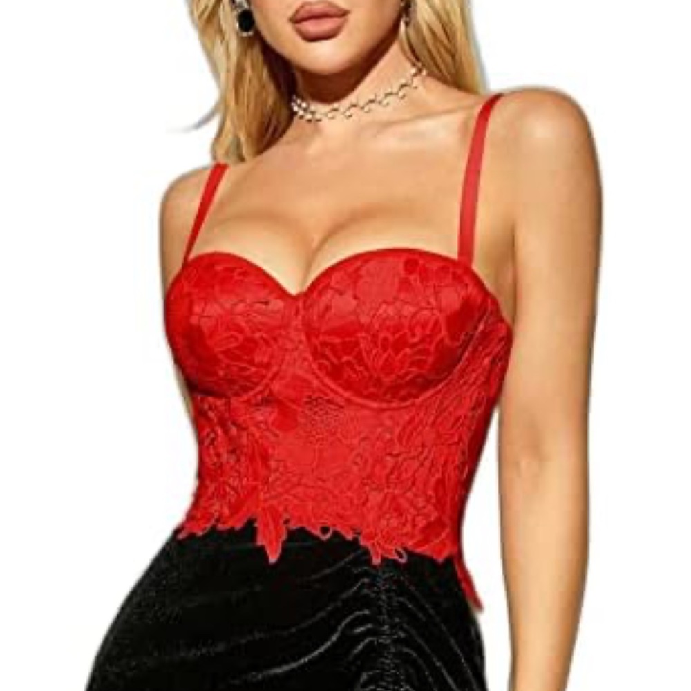 Red Lace Cami Corset Top - Strapless or Spaghetti Strap